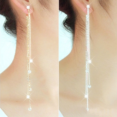Women's Linear Long Tassels Diamante Rhinestone Dangle Party Eardrop Earrings