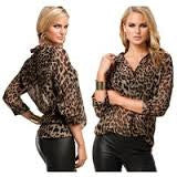 Fashion Design 2015 New Summer Spring V-neck Long Sleeve Leopard Lapel Shirt Sexy shirt