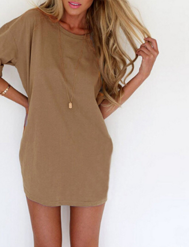 Summer Style Fashion Women Casual Loose Dress Sexy Ladies Short Sleeve Solid Color Mini Dresses Vestidos