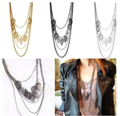 Rero Bohemia Leaf Multilayer Necklace Pendant Womens Long Sweater Charms Chain
