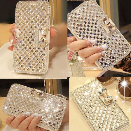 Luxury Wallet Bling Rhinestone Leather Flip Case Cover For Various Samsung Phone Sony HTC