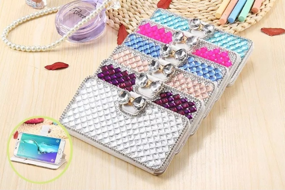 Luxury Wallet Bling Rhinestone Leather Flip Case Cover For Various Samsung Phone Sony HTC