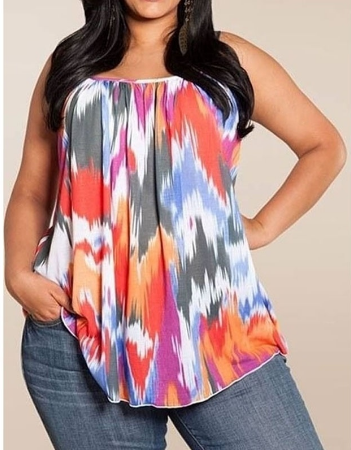 Fashion Sexy Printed Sleeveless Plus Size Spaghetti Strap Shirt Blouse