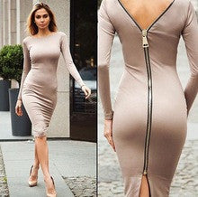 Sexy Bodycon Women Bandage Dresses Long Sleeve Back Zipper Pencil Dresses Big Sizes Ladies Slim Elegant Office Dress OL Women