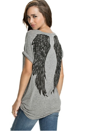 Women Tee Angel Wings Printing Fashion Loose Tops&T-shirt