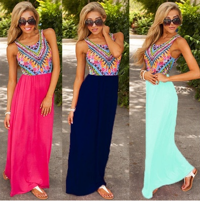 Ladies Summer Long Maxi Evening Party Dress Beach Dresses Sundress