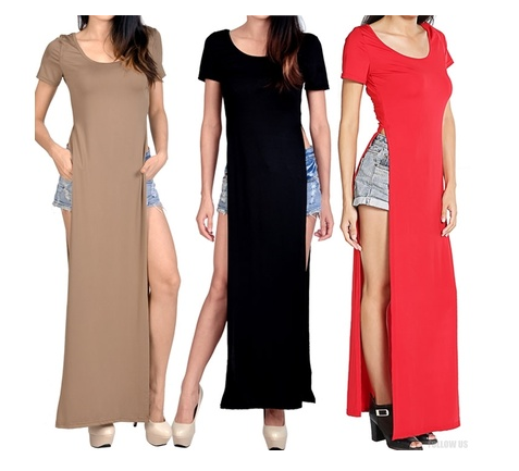 Women's Summer Casual Long T-shirt Short Sleeve Side Split Maxi Dresses