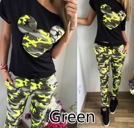 Fashion Two-piece Printed Camouflage Splicing Women Jumpsuit