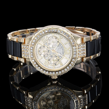 Women's Round Bracelet Watch Ladies Gold Silver Designer Style Crystal