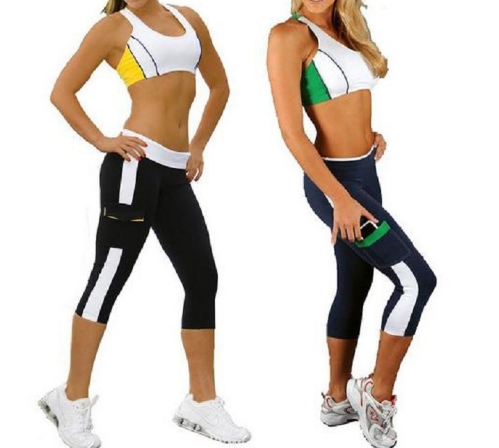 Women Elastic Yoga Tights Running Cropped Workout Leggings Fitness GYM Pants