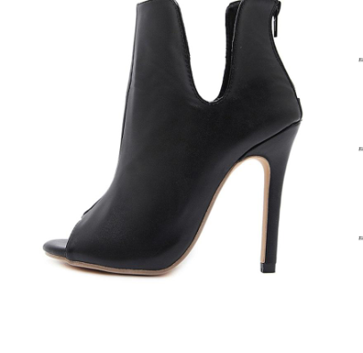 Gladiator V Mouth Women Pumps Zipper Fashion Black Sexy  Peep Toe Cover Heel Pumps