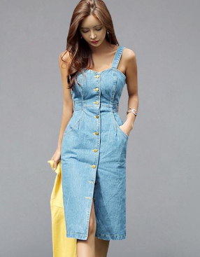 Sexy Sleeveless Backless Bow Tie Strap Jeans Dress Women Single-Breasted Suspender Denim Sundress Overall Dress