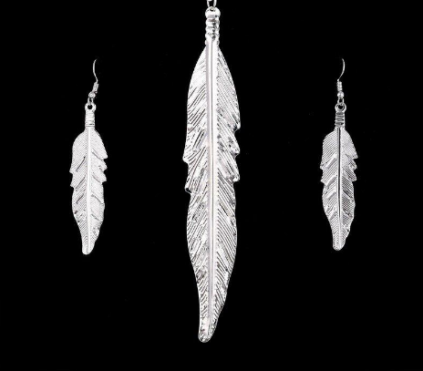 Silver Plated Jewelry set Leaves Pendant Necklace Drop Earrings Set