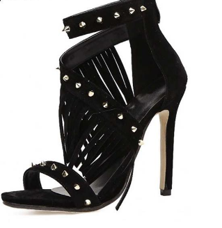 Summer Rivet Fringe Women Sandals Peep Toe Thin High Sandals Ankle-Wrap Women Party Sandals