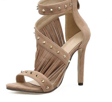 Summer Rivet Fringe Women Sandals Peep Toe Thin High Sandals Ankle-Wrap Women Party Sandals