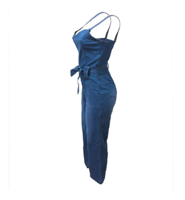 Women Jean Denim Romper Casual Long Wide Leg Jumpsuits