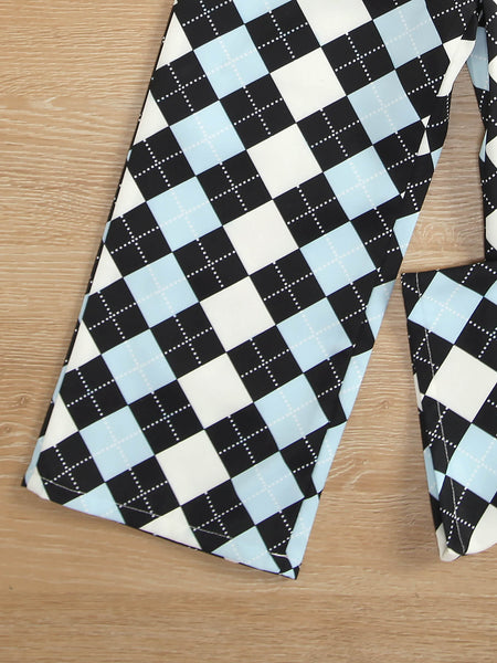 Girls Square Neck Cropped Tee and Argyle Pants Set