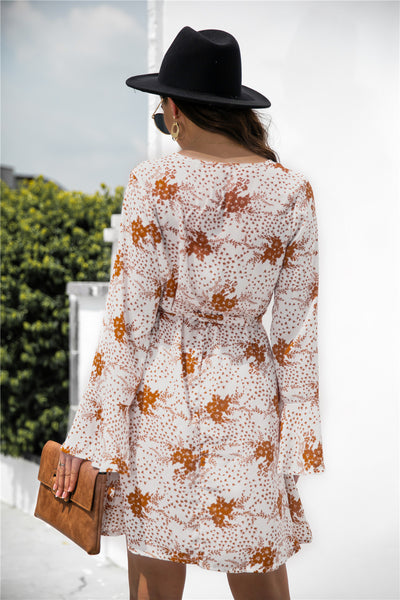 Floral Print Wrap V Neck dress