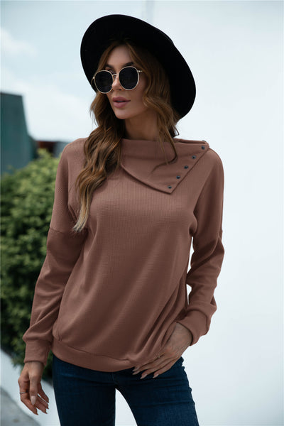 Button Collar Drop Shoulder Knitted Top