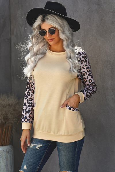 Leopard Long Sleeve Pocket Sweatshirt