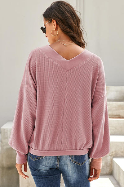 Long Sleeve Solid V Neck Thermal Top