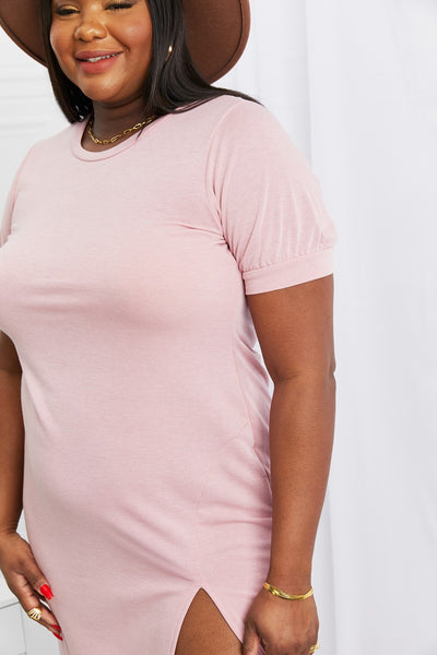 CY Fashion Full Size Slit Short Sleeve Dress in Vintage Mauve