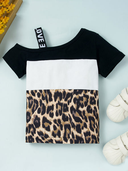 Girls Color Block Printed Cold-Shoulder Tee and Joggers Set