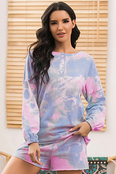 Tie-Dye Button Top and Shorts Set