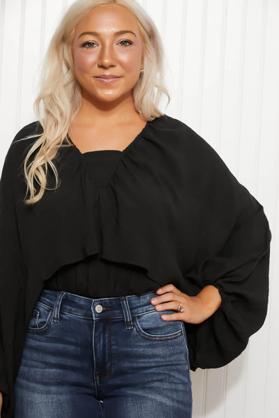 Plus Size White Birch All the Drama Full Size Balloon Sleeve Bodysuit