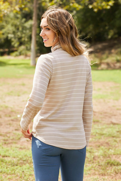 Plus Size CY Fashion Since When Full SIze Striped Long Sleeve Turtleneck Top