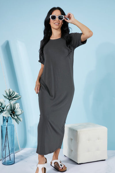 Women's Plus Size Zenana Think Cheerful Thoughts Full Size Maxi T-Shirt Dress