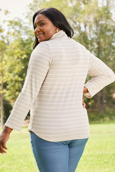 Plus Size CY Fashion Since When Full SIze Striped Long Sleeve Turtleneck Top