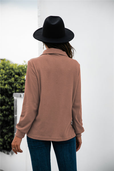 Button Lapel Collar Half Placket Top