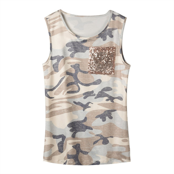 Women Army Camouflage Print Casual Women Sleeveless Tank Top