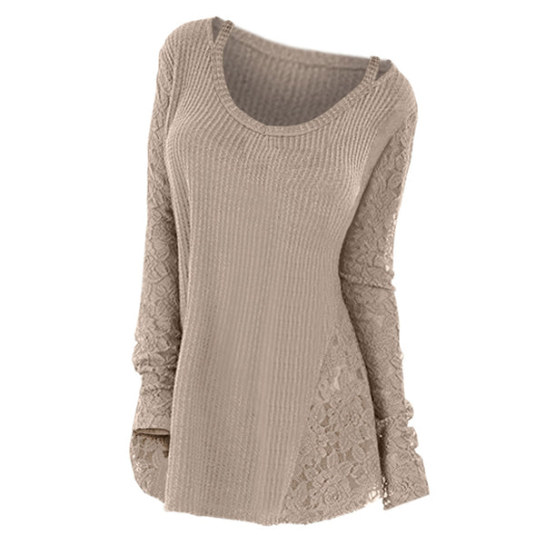 Women Floral Lace Long Sleeve Knitted Casual Sweater