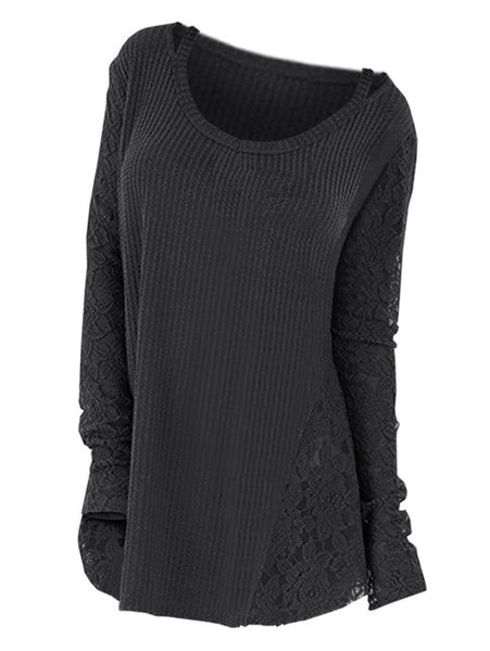 Women Floral Lace Long Sleeve Knitted Casual Sweater