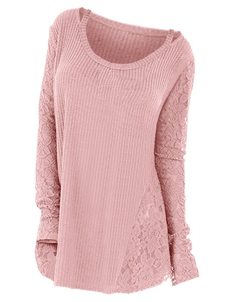 Women Floral Lace Long Sleeve Knitted Casual Sweater