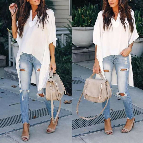 Women Elegant V-Neck Chiffon Casual Tunic Blouse