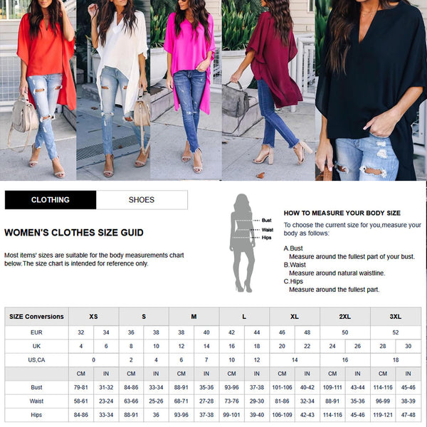 Women Elegant V-Neck Chiffon Casual Tunic Blouse