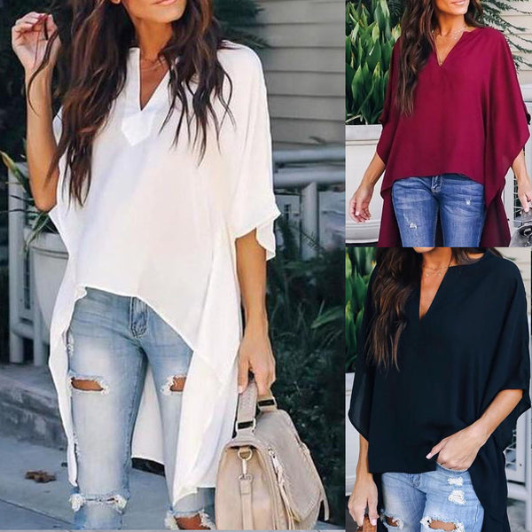 Women Elegant V-Neck Chiffon Casual Tunic Blouse