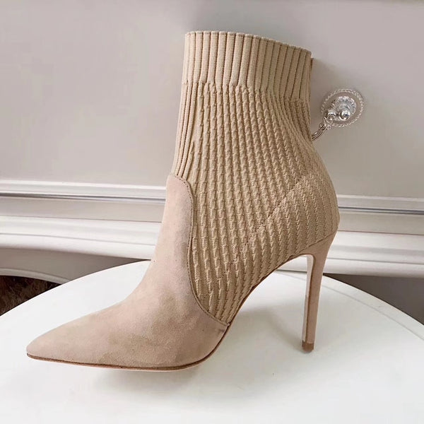 Women Knitted Sock Stiletto High Heels Ankle Boots