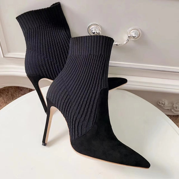 Women Knitted Sock Stiletto High Heels Ankle Boots