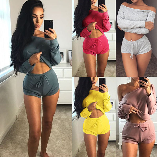 Women Sweater Crop Top 2 Piece Set