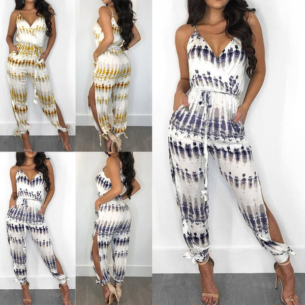 Women Fashion Spaghetti Strap Tye Dye Jumpsuit