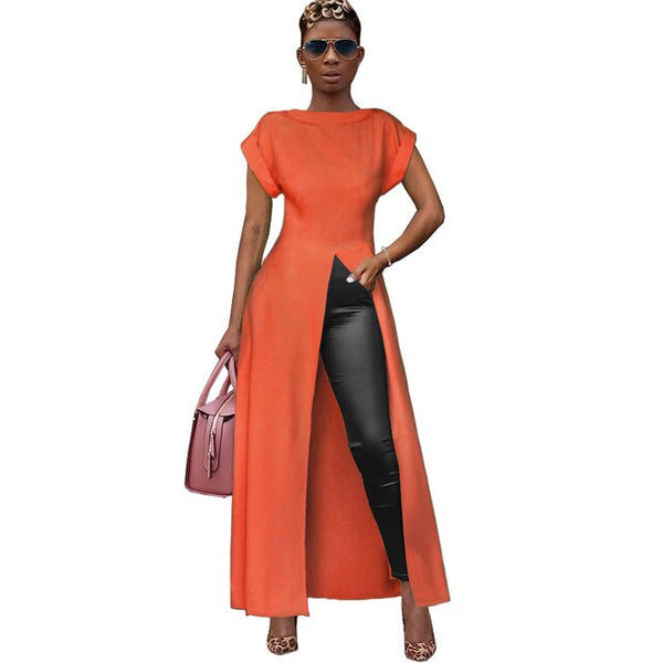 Front High Split Round Neck  Long Dress