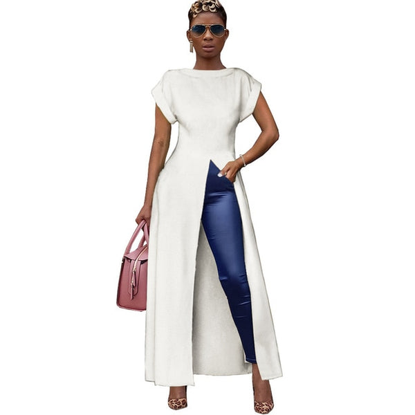 Front High Split Round Neck  Long Dress