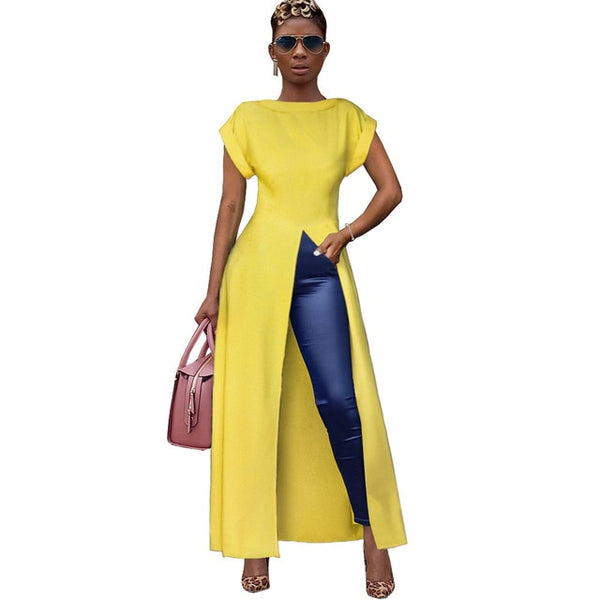 Front High Split Round Neck  Long Dress
