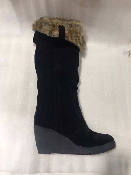 Ladies Fur High Heels Platform Knee High Snow Wedge Boots