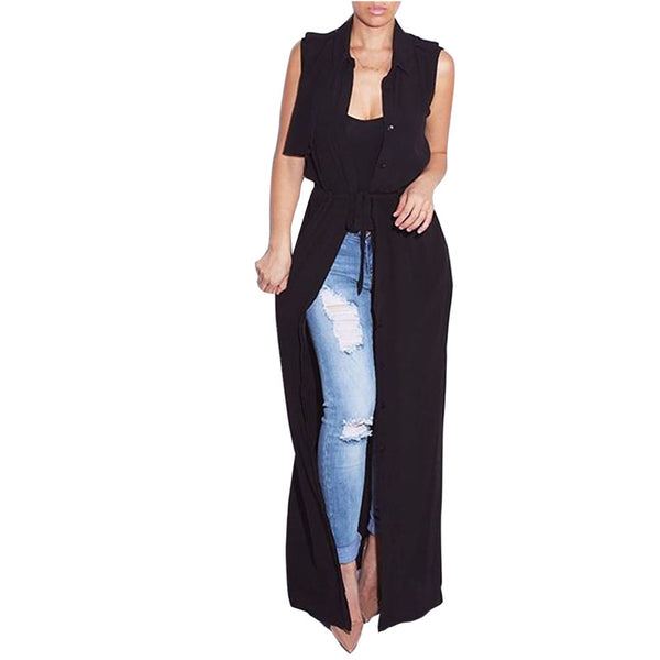 Fashion Sleeveless Casual Trench Chiffon Robe Duster