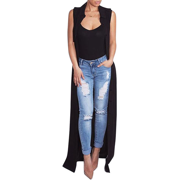 Fashion Sleeveless Casual Trench Chiffon Robe Duster